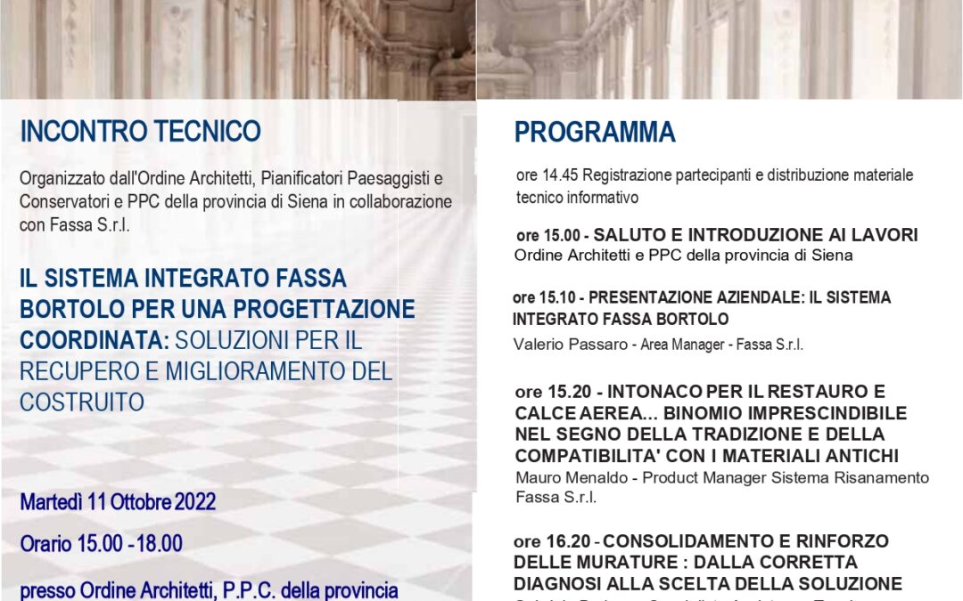 11 OTTOBRE 2022 IL SISTEMA INTEGRATO FASSA BORTOLO PER UNA PROGETTAZIONE COORDINATA: SOLUZIONI PER IL RECUPERO E MIGLIORAMENTO DEL COSTRUITO