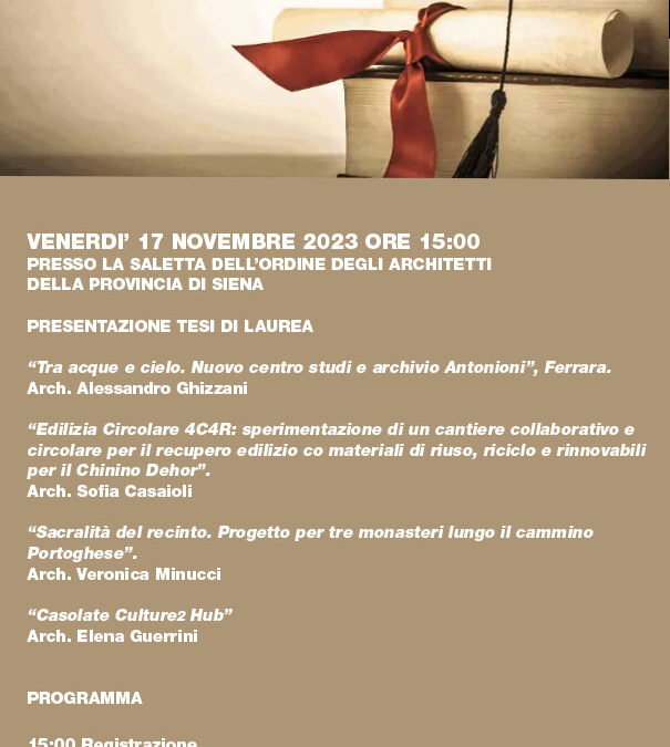 17 NOVEMBRE 2023 ORE 15.00 PRESENTAZIONE TESI DI LAUREA